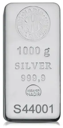 1kg Nadir Silver Cast Bullion Bar 999 Purity  